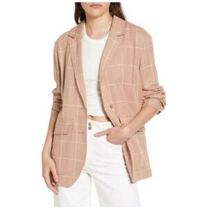 Madewell Linen Blazer Small Peach Tan Breeze Woven Windowpane Breezewoven Larsen
